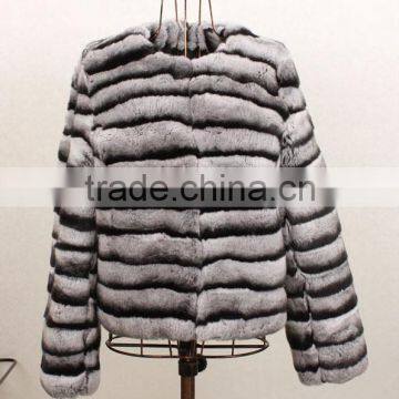 Luxurious Real Chinchilla Rex Rabbit Fur Coat For Sexy Women / Long Fur Overcoat photo-5