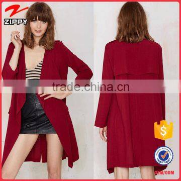 Latest Custom Designs Casual Red Long Lady Coat Woman 2016