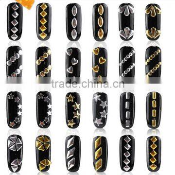 Wholesale gold metal studs nail shapes nail art decoration, nelon metal studs 3D nail art sticker decoration