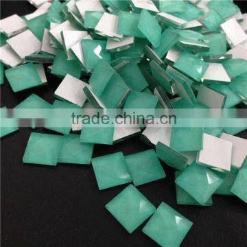 Best-selling green opal color square shape 12mm decorative colored glass stones.Factory price glass cut stones