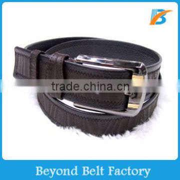 Beyond 35mm Wide Coffee Full Grain Genuine Leather Dress Belt for Men with Two Row Stitching and Brushed Pin Buckle