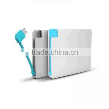 factory supply the cheapest best price credit card shaped design portable charger power bank built-in usb cable