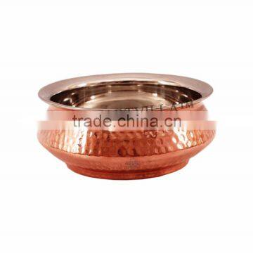 Hammered Steel Copper Serving Mughlai Handi With Lid 525 ML - Serving Dish Curry Home Hotel Restaurant Tableware