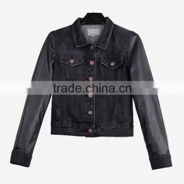 Ladies New Fashion Style Black Long Sleeve Denim Jacket