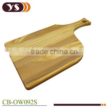 olive wooden chopping board with handle and a hole