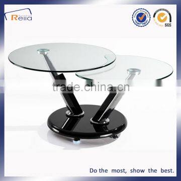 Modern Design Special Shape Revolve Transparent Coffee Table Glass Top Wood legs