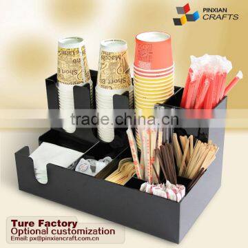 Acrylic coffee cup lid condiment organizer