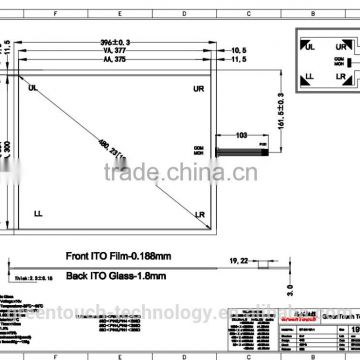 19 inch 5 wire resistive touch screen panel with USB/RS232 controller