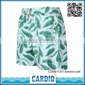 100% Polyester Banana Leaf print mens beach sport surfing shorts