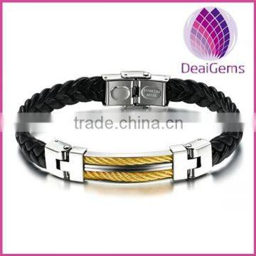 Braided leather bracelet with stainless steel buckle