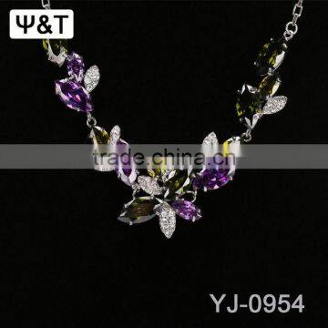 Multilayer Bead Triple Crystal Bar White Turquoise Pendant Cubic Zirconia Round Stud Style Necklace