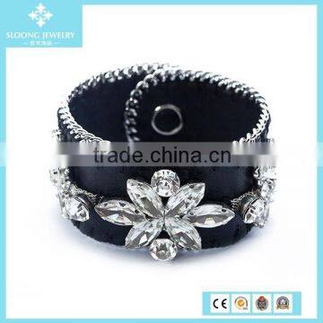 Women Goatskin Leather Big Crystal Glass Bracelet Wholesale