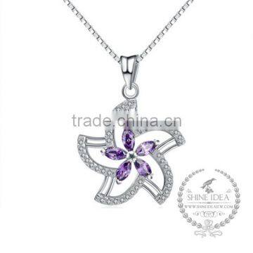 925 sterling silver purple zircon flower creative pendant necklace fashion women necklace supplies 6360455