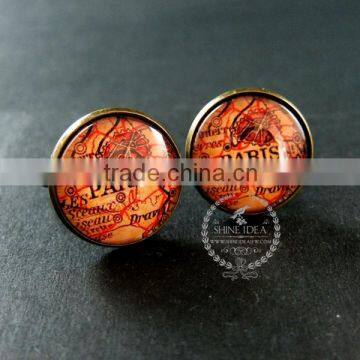 20mm vintage style antiqued bronze Paris old map art collage glass cabochon round cufflinks fashion wedding cuff links 6600036