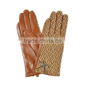 Concise Bowknot Check Pattern Colorful Sheepskin Leather Gloves for Female SL-EW104 photo-3