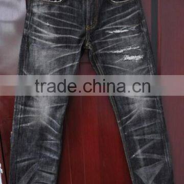 Custom High quality vintage wash distressed Japanese selvedge jeans denim selvedge denim jeans (LOTV020)