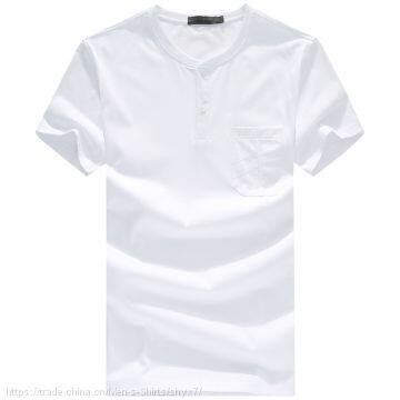 2017 Summer Men's Men's Cotton Men's Shirt T-shirt Men's New Short Sleeved Pure Color High Neck T-shirt photo-3