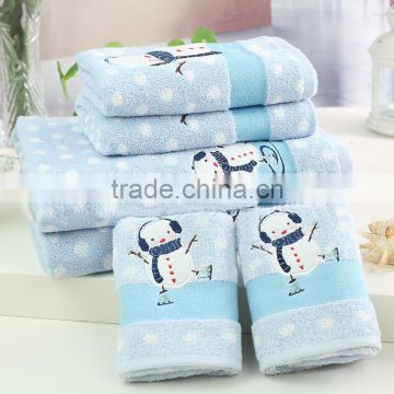 high quality cotton towel bath set with snowman pattern