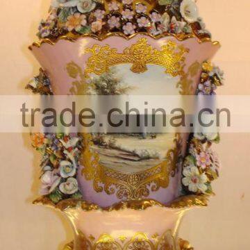 Birds and Flowers Decorated Ceramic Jar, Hand Painted Luxury Designed Jar