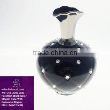 China Manufacturer Porcelain Black Color Elegant Vase With Swarovski Crystal V1043-CM06-0593