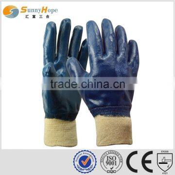 Sunnyhope factory full coated blue jersey lined nitrile industrial gloves