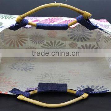 PP Laminated Jute Tote Bag With Wooden Eye Shape Cane Handle - Exclusive Printed Design photo-6