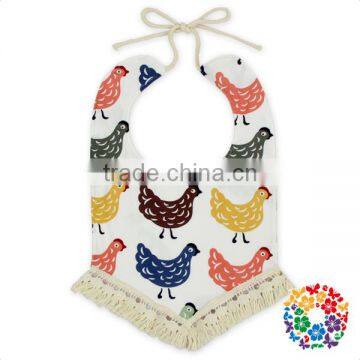 Cute Chicken Prints Baby Drool Bibs 100% Cotton Toddler Bib With Tassels Wholesale Bandana Bibs Baby