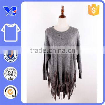 Top fall wear fashionable design with hem fringes woolen t-shirt