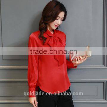 2017 Latest Plain Chiffon Formal Shirt Long Sleeve Design Blouse for Women