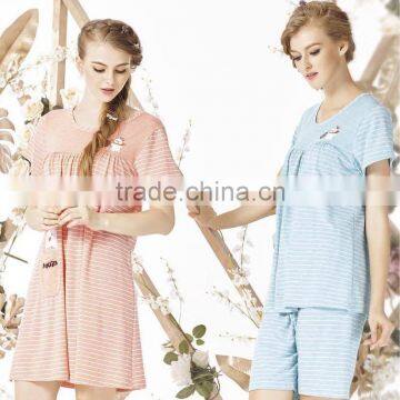 Woman Dress and Pants Woven Stripe Pajamas photo-2