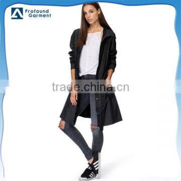 long sleeve pure black wind breaker custom women longline jacket