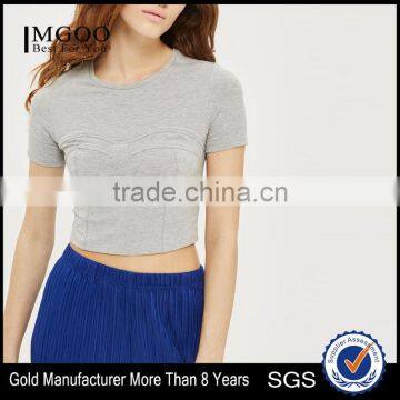 MGOO Custom Made Fashion-forward Cup Detail Short Sleeve Tank Tops Plain Fitness Stretch Cotton Crop Top photo-1