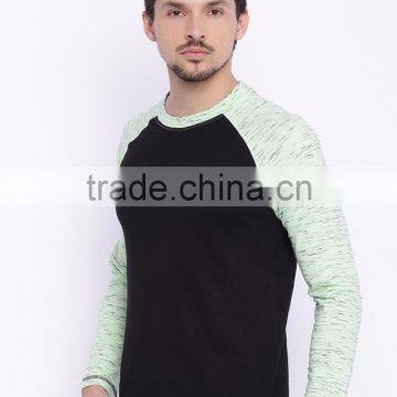 Men Black Sea Green Round Neck Train T-Shirt Self-Design Waist Length Long Raglan Sleeves Outfit Custom Cotton Polyester photo-3