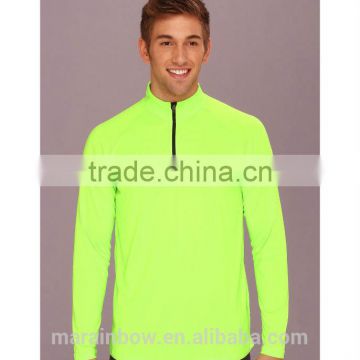 Mens Sports Wear 1/4 Zipper Pullover Jacket Top Raglan Long Sleeve Sports T Shirt Fluorescent Green Gym T Shirt