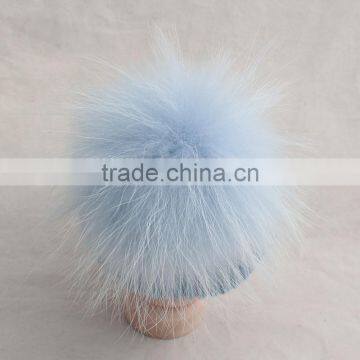 Myfur Customized Baby Knitted Hat With Genuine Dyed Raccoon Fur Pom Poms