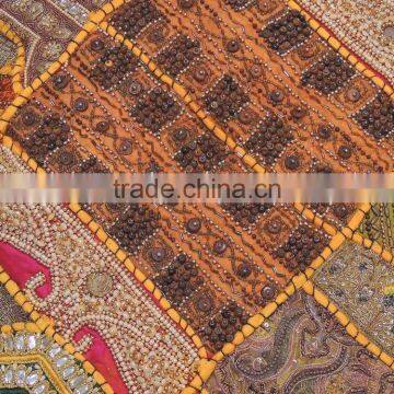 Yellow Decorative Large Euro Pillow Sham - Beaded Indian Patchwork Accent Cushion Cover ~ 26 Inch photo-2