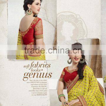 Beautiful Yellow & Dark Green Colors Combination Season In Style Designer Sarees photo-2