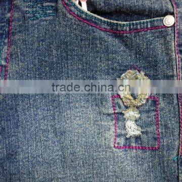 Girls Medium Dark Blue Wash Denim Bermuda Jeans With Raw Bottom Hem #29BEH0014 photo-5