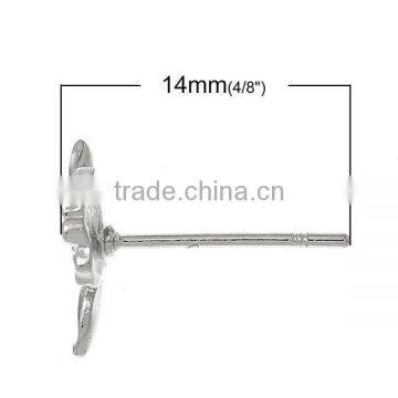 Copper Earring Findings Ear Studs Components Flower Silver Tone 14.0mm x 11.0mm photo-2