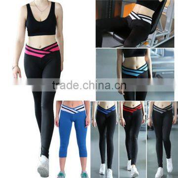 Women Cross High Waist Ninth Sport Pants Leggings Fitness Elastic Gym Running Trousers