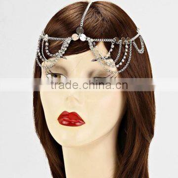 Multi Layers Rhinestone Crystal Wave Tassel Head Piece Sequined Hair Band Head Chain Jewelry