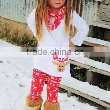 hot sale reindeer embroidery wholesale girls top and pant sets