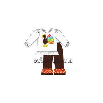 Turkey applique pants set for girl on Thanksgiving - BB801