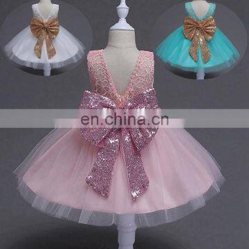 3colors New Style Sequin Flower 2-6 Years Girl Party Dress Birthday Wedding Princess Baby Children Kids Girls Dresses