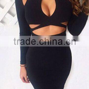 wholesale 2015 new black white long sleeve Miranda Kerr sey women evening party prom elegant bodyconknee-length bandage Dress