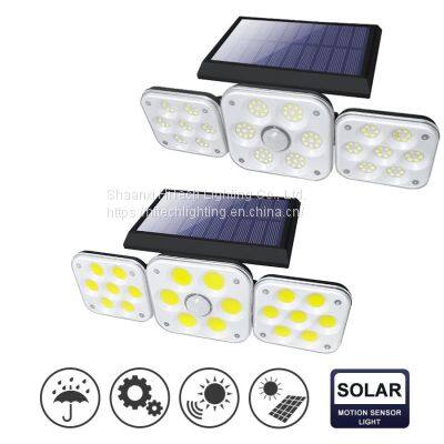 54/138 LEDs Outdoor Solar Wall Lamp Powered Sunlight 3 Heads Remote Control Waterproof LED Lamp For Garden Courtyard Street Lamp