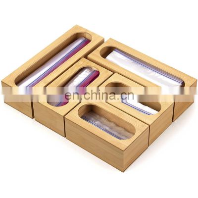 5 Pieces Storage Bag Organizer Holders Bamboo Kitchen Drawer Bag Storage Box Compatible with Gallon Quart Sandwich Snack Candy