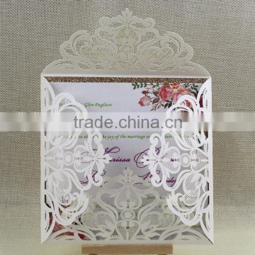 2016 square royal white laser cut wedding invitations card