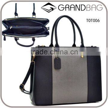 2016 three compartments saffiano leather lady tote bag and snake print leather shoulder bag with detachable strap