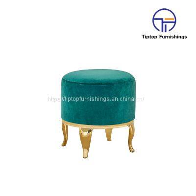 Wholesale Living Room Gold Metal Base Ottoman Footstool Modern Blue Velvet Tufted Round Pouf Ottoman photo-3